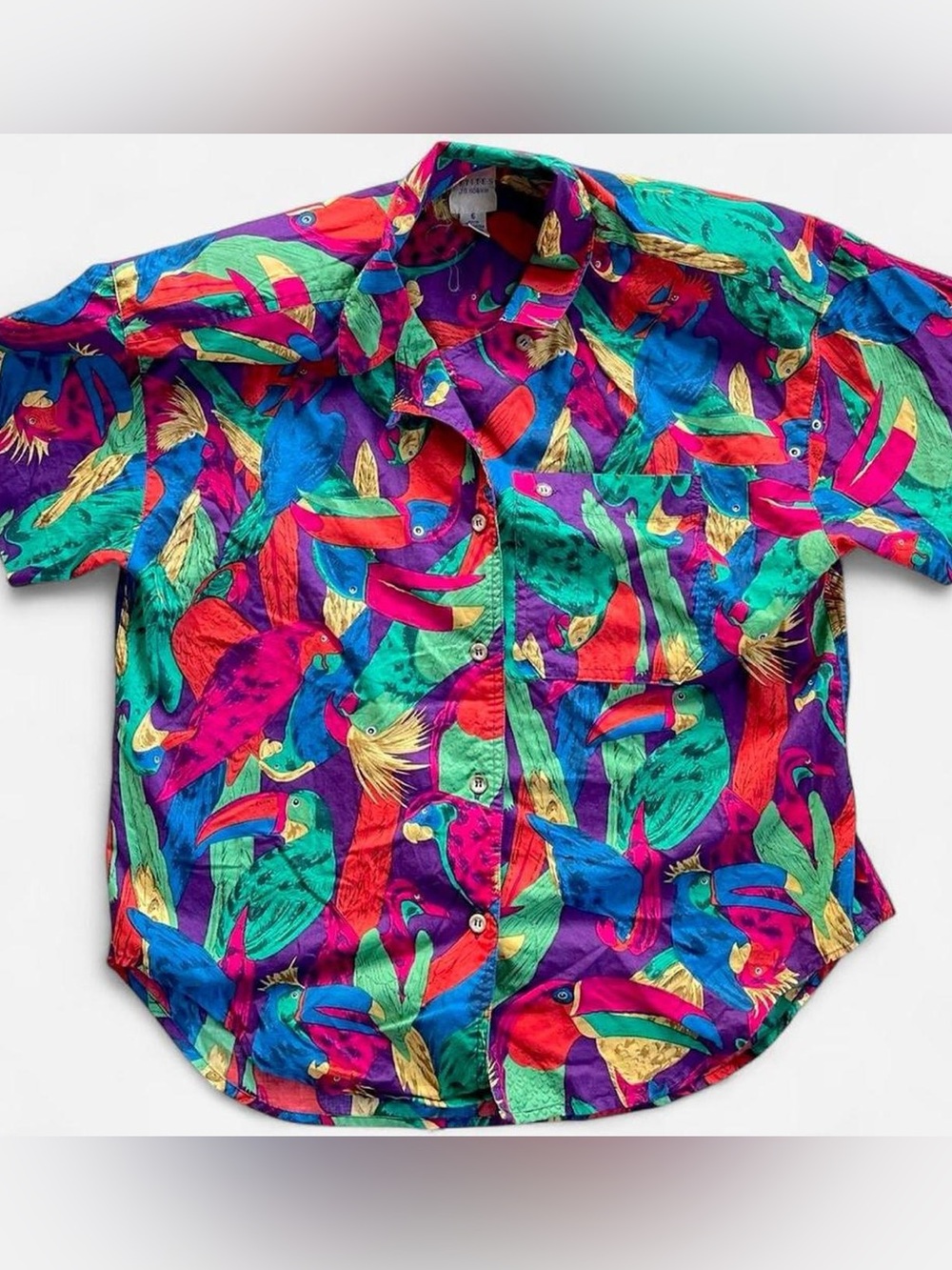 Vintage J.G. Hook Funky Tropical BirdPrint Short Sleeve Button Down Shirt Toucan - Picture 7 of 8